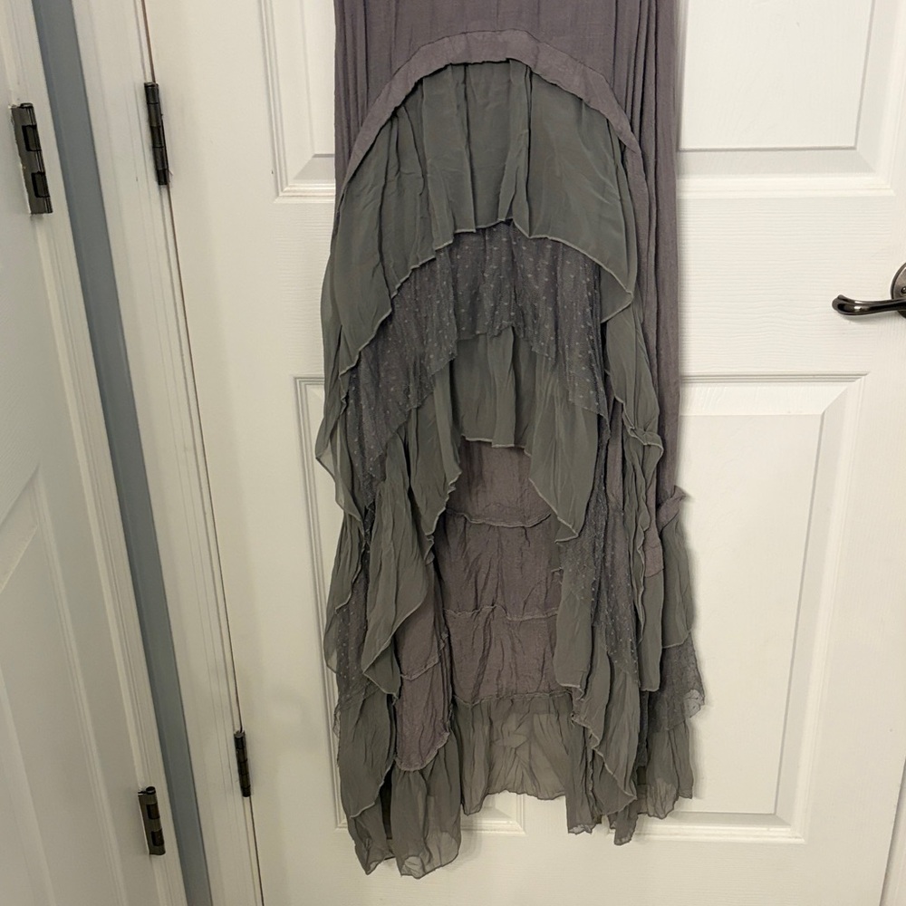 A'Reve Sleeveless High-Low Ruffle Maxi Dress - Gray and Olive - Picture 3 of 5